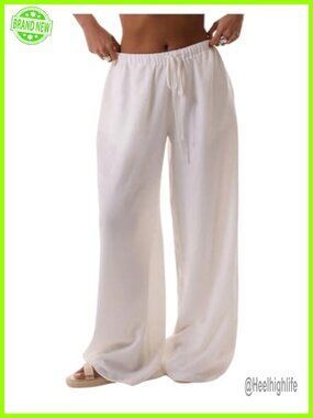 Wide Leg Linen Pants Mesh Beach Cover Up Palazzo Vacation Outfits Loose Fit